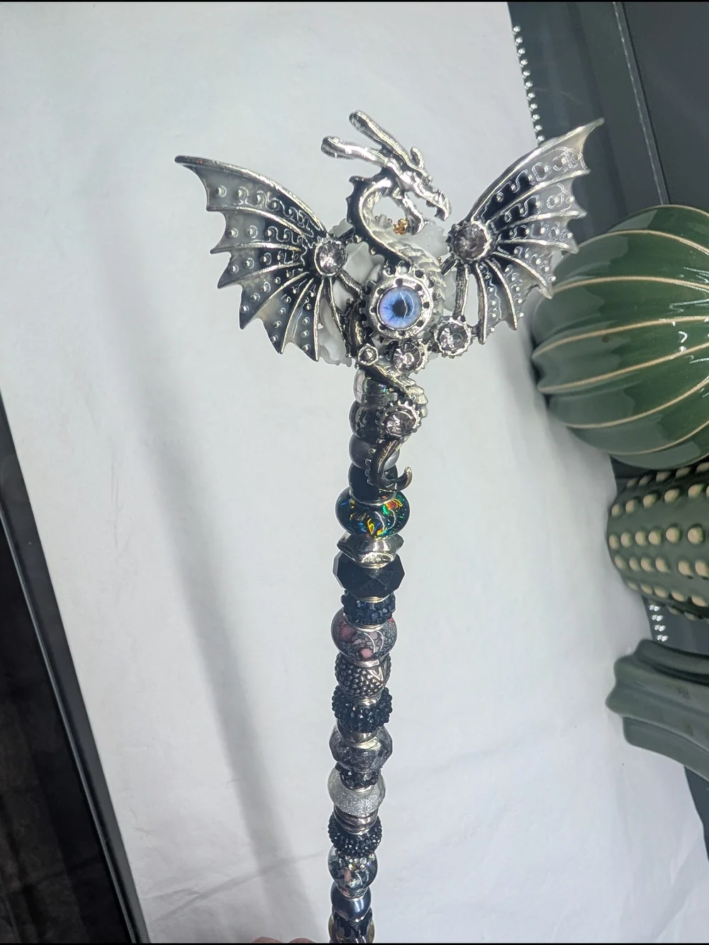 Hand Made Fairy Wand/Plant/Garden Stake W/Metal Dragon Topper